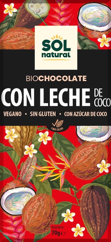  TABLETA CHOCOLATE CON LECHE DE COCO BIO 70 GR SOLNATURAL