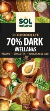 TABLETA DE CHOCOLATE NEGRO 70% AVELLANA 70 GR SOLNATURAL