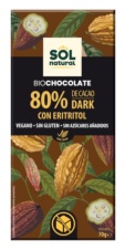 TABLETA CHOCOLATE 80% CON ERITRITOL BIO 70 GR SOLNATURAL