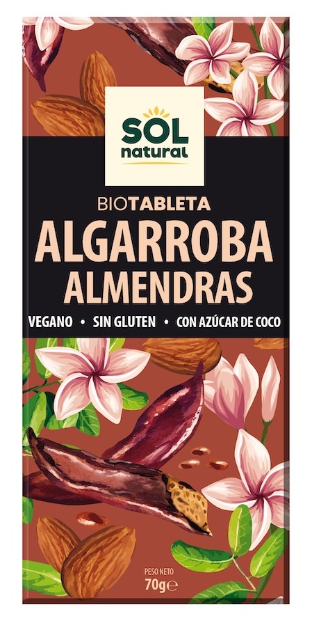 TABLETA ALGARROBA CON ALMENDRAS BIO 70 GR SOLNATURAL