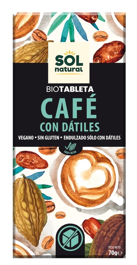 TABLETA CHOCOLATE DE CAFÉ CON DÁTILES BIO 70 GR SOLNATURAL