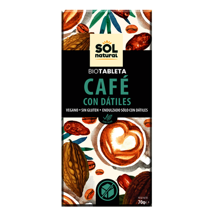 TABLETA CHOCOLATE DE CAFÉ CON DÁTILES BIO 70 GR SOLNATURAL