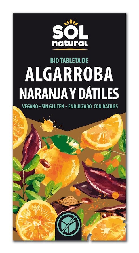 TABLETA DE ALGARROBA CON NARANJA ENDULZADAS CON DATILES 70 GR BIO SOLNATURAL