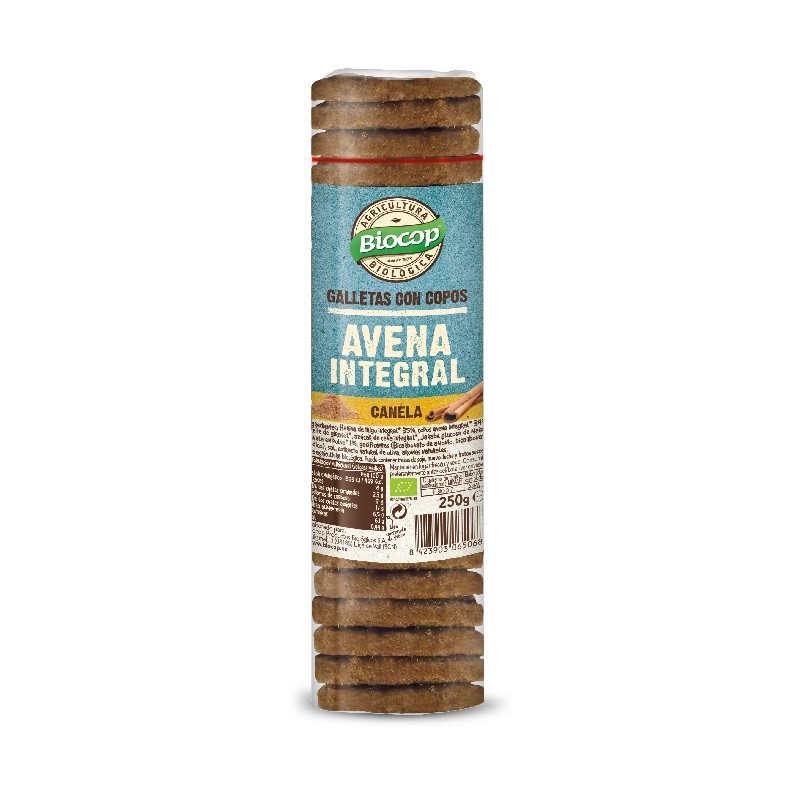 GALLETA CON COPOS DE AVENA INTEGRALES Y CANELA BIO 250 GR BIOCOP