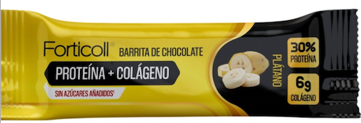 CAJA X12 FORTICOLL BARRITA DE PROTEÍNA + COLÁGENO PLÁTANO CHOCOLATE 50 G