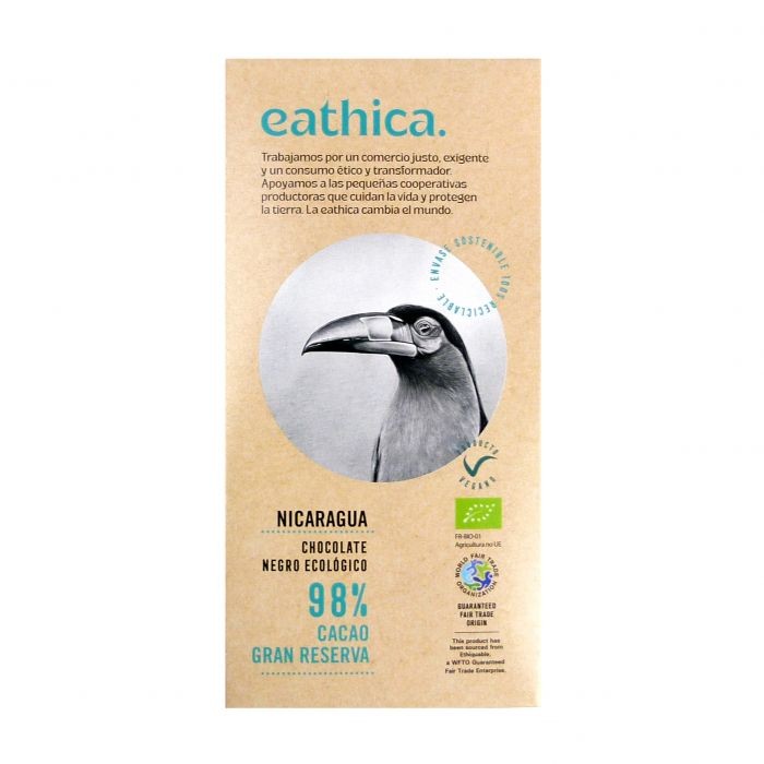 CHOCOLATE NEGRO 98% CACAO ECUADOR BIO 100 G ETHIQUABLE