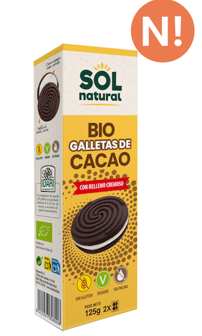 GALLETAS DE CACAO CON RELLENO CREMOS BIO 125 GR SOLNATURAL