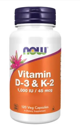 VITAMINA D3 Y K2, 1000 UI, 120 CAPSULAS NOW FOODS,