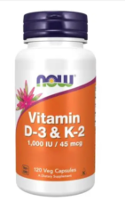 VITAMINA D3 Y K2, 1000 UI, 120 CAPSULAS NOW FOODS,
