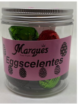 HUEVOS DE PASCUA EGGSCELENTES DE CHOCOLATE NEGRO «ETOILE», BOTE DE 100G.CONFITERIA MARQUES