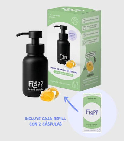 FLOPP KIT INICIAL - JABÓN DE MANOS - BOTELLA NEGRA 250ML + REFILL LOTUS