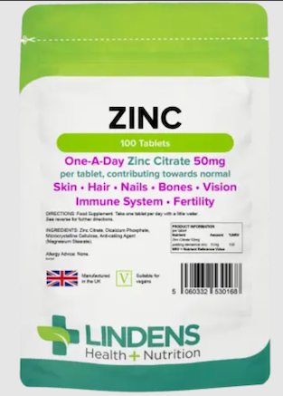 CITRATO DE ZINC 50 MG 100 COMPRIMIDOS LINDENS HEALTH & NUTRITION 