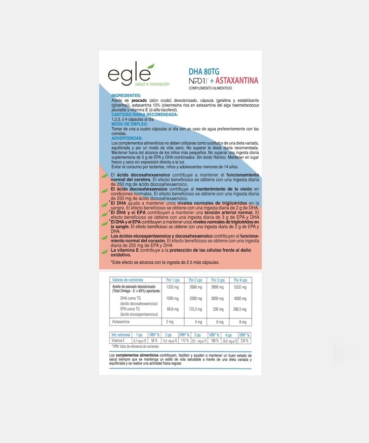 DHA 80 TG NPD1 + ASTAXANTINA – 60 Cápsulas EGLE 1
