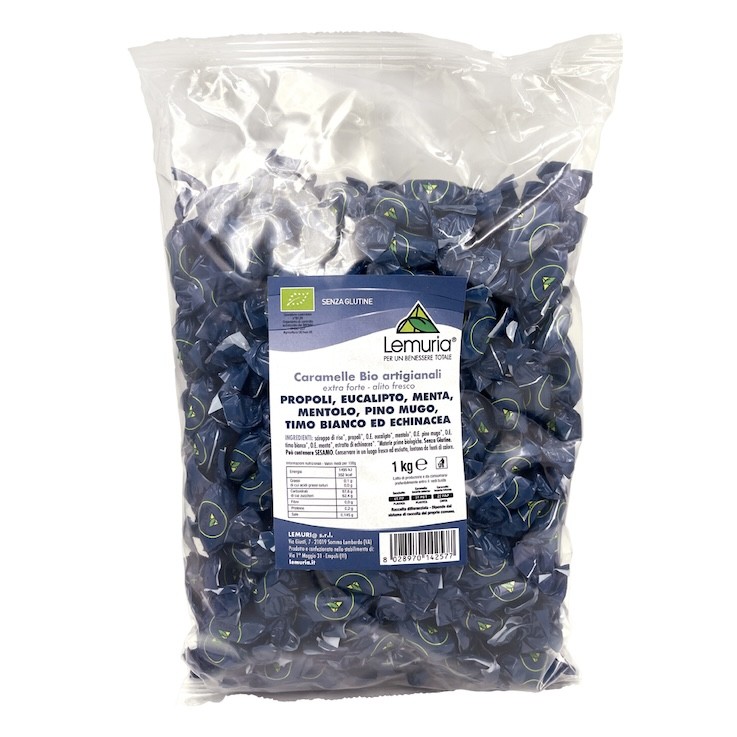 CARAMELO BIO ARTESANALSIN GLUTEN SIN FRUCTOSA extra fuerte — aliento fresco 1 KG LEMURIA