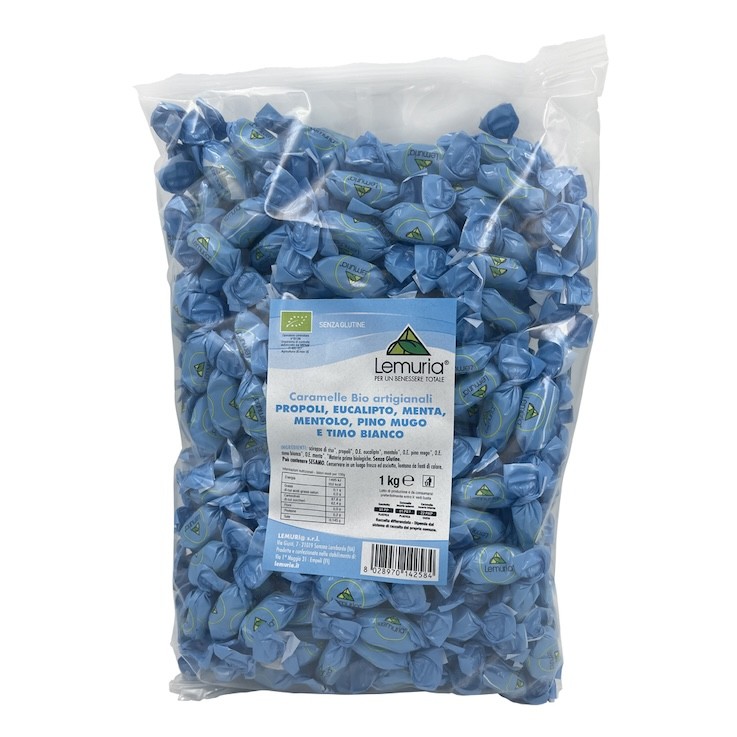 CARAMELO ARTESANAL BIO, SIN FRUCTOSA SIN GLUTEN PROPOLEO, EUCALIPTO, MENTA, MENTOL 1 KG LEMURIA