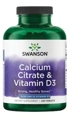 SWANSON, CALCIUM CITRATE + VITAMIN D, 250 TABLETAS