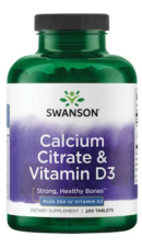 SWANSON, CALCIUM CITRATE + VITAMIN D, 250 TABLETAS