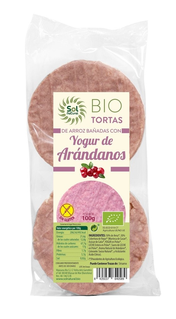 TORTAS DE ARROZ YOGUR Y ARANDANO BIO 100 g SOL NATURAL