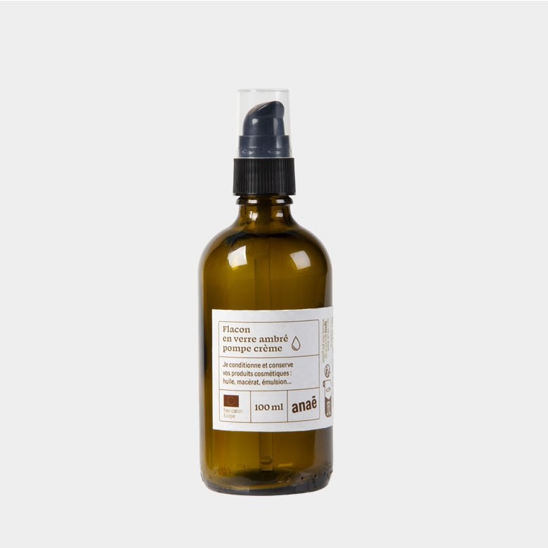 BOTELLA CON BOMBA DOSIFICADORA DE VIDRIO AMBAR 100 ML ANAE 