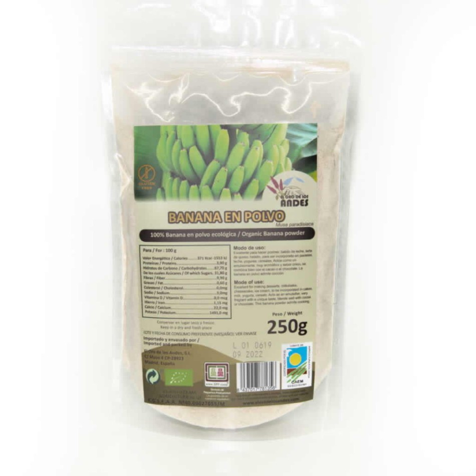BANANA VERDE EN POLVO 250g. EL ORO DE LOS ANDES