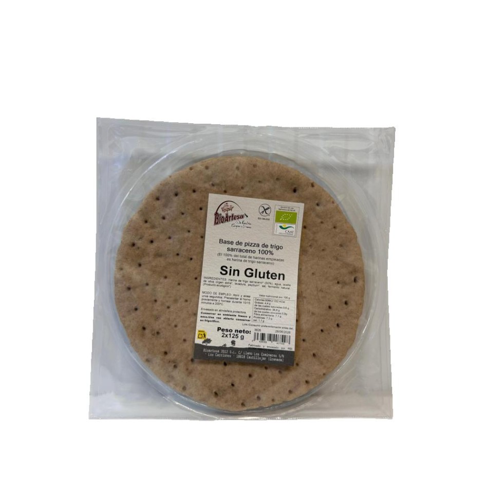 BASE DE PIZZA DE TRIGO SARRACENO 100% SIN GLUTEN 2X125GR BIOARTESA