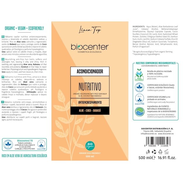BIOCENTER Acondicionador Antiencrespamiento 500 ml 1