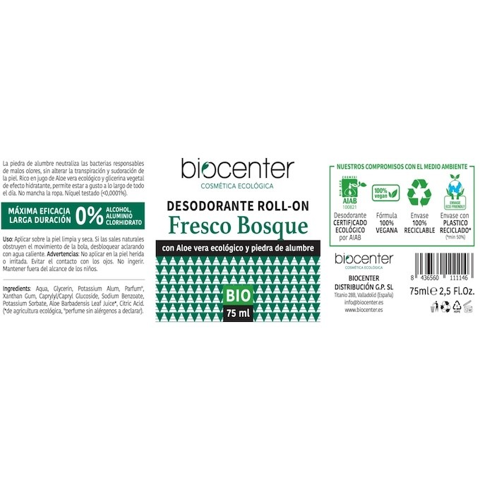 BIOCENTER DESODORANTE NATURAL ROLL ON - FRESCO BOSQUE ECO Y VEGANO 75 ML 1
