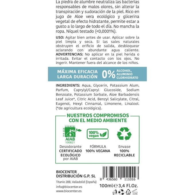 BIOCENTER DESODORANTE NATURAL SPRAY - BRISA OCEANICA - ECO Y VEGANO 100 ML 1