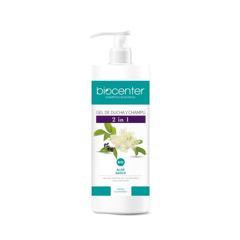 BIOCENTER Gel de ducha y Champú natural 2 en 1 - Línea Botanical BIO y vegano 500 ml