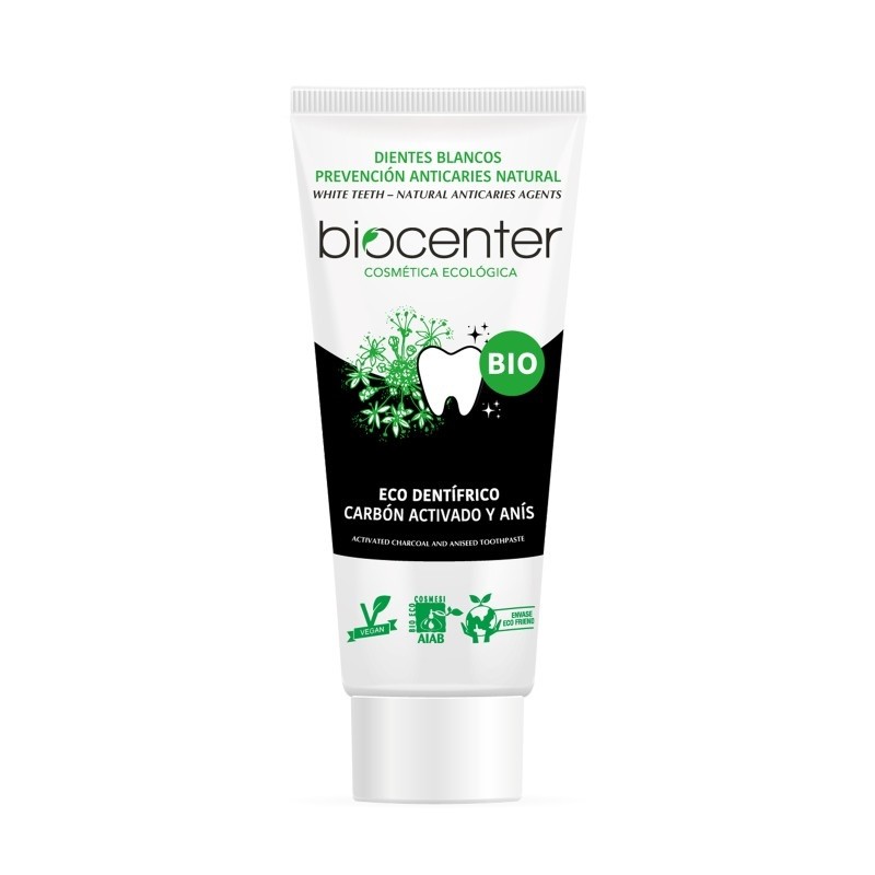 BIOCENTER Pasta de dientes natural de CARBÓN ACTIVADO y ANÍS - BIO y Vegana 100 ML