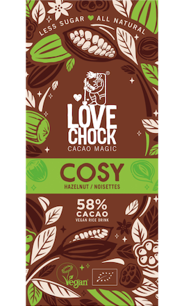COSY TABLETA DE CHOCOLATE CON AVELLANAS 758% CACAO VEGANO ORGÁNICO 70 GR LOVECHOCK