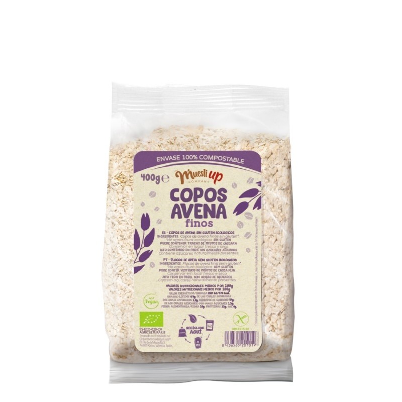 COPOS DE AVENA FINOS GLUTEN FREE 100% Compostable 400 GR MUESLIUP
