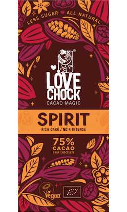 SPIRIT TABLETA DE CHOCOLATE NEGRO INTENSO 75% VEGANO ORGÁNICO 70 GR LOVECHOCK