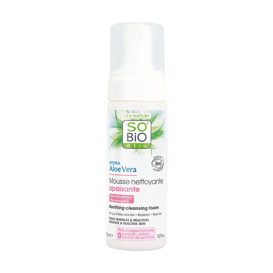 ESPUMA LIMPIADORA CALMANTE HIPOALERGENICA BISABOLOL, ALOE VERA & ROSAS BIO 150 ml SOBIO