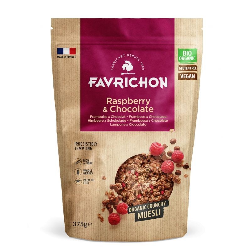 MUESLI CRUJIENTE ORGÁNICO: FRAMBUESA Y CHOCOLATE 375 GR FAVRICHON