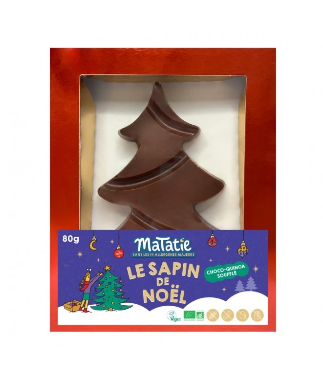 ARBOL DE NAVIDAD CON DE CHOCOLATE CON QUINOA INFLADA SIN ALERGENOS MATATIE 80 GR