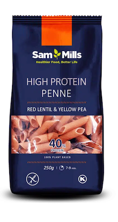 PLUMAS DE LENTEJA ROJA Y GUISANTE AMARILLO HIGH PROTEIN 40% 250 GR SAM MILLS