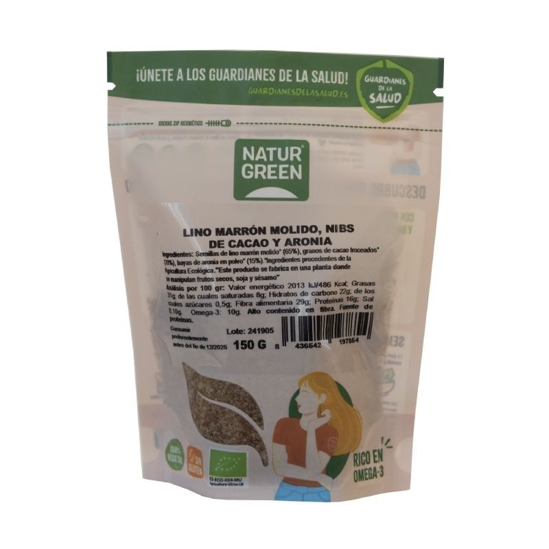 NaturGreen SEMILLAS DE LINO MARRON MOLIDO, COPOS TRIGO SARRACENO, COCO RALLADO Y BLUEBERRY BIO 225 GR