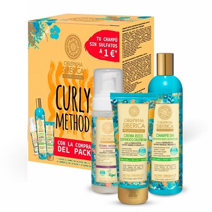 SET CURLY OBLEPIKHA: CHAMPÚ SIN SULFATOS 400 ML + GEL DE RIZOS 200 ML + ESPUMA MOLDEADORA 170 ML NATURA SIBERICA