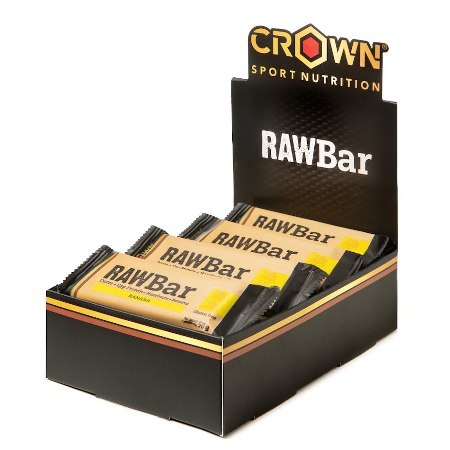 RAW BAR PLATANO AVELLANA 50 GR CROWN SPORT NUTRITION CAJA 12 UNIDADES