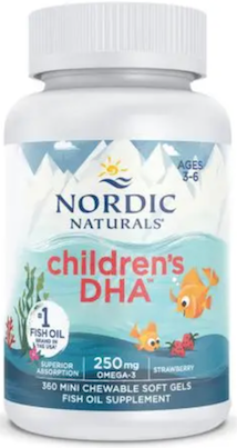 OMEGA 3 DHA NIÑOS SABOR FRESA, 250 mg, 360 mini geles masticable NORDIC NATURALS