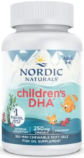 OMEGA 3 DHA NIÑOS SABOR FRESA, 250 mg, 360 mini geles masticable NORDIC NATURALS