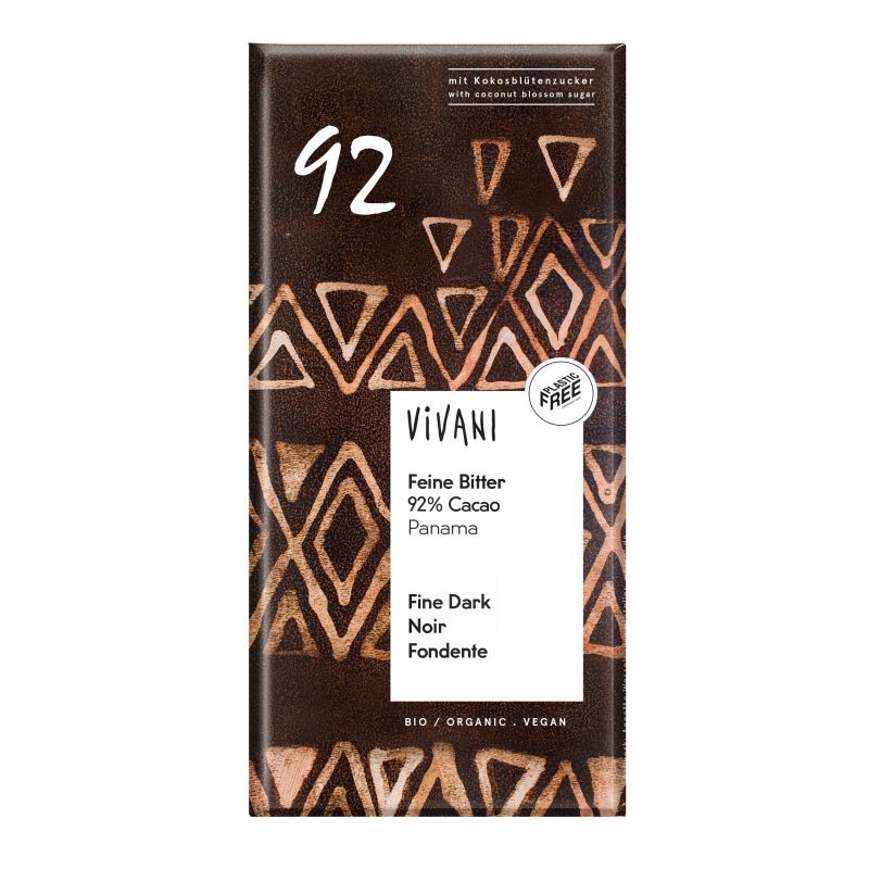 TABLETA DE CHOCOLATE 92% CACAO 80 GR VIVANI